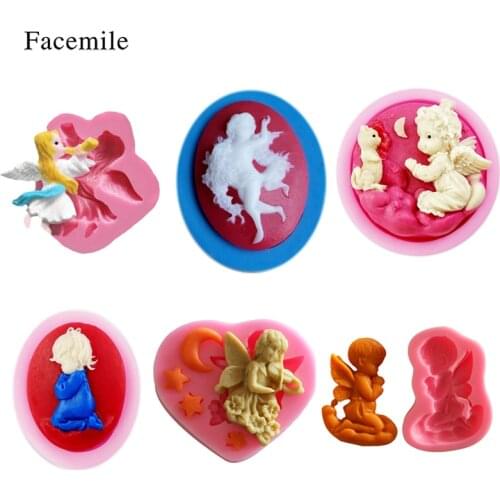 Facemile 6PCS Angle Girl Moon Prayer 3D Fondant Cake Sugarcraft Chocolate Decoration Mould Silicone Soap Candle Mold Baking Tool