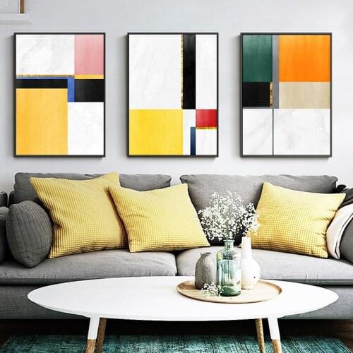 Abstract Yellow Orange Geometry Canvas Painting Posters And Print Unique Decor Wall Art Pictures For Living Room Bedroom Aisle