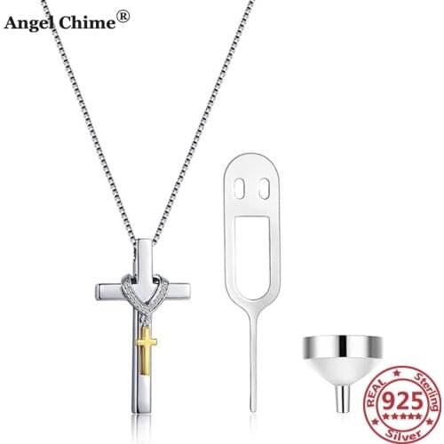 AC 925 Sterling Silver Cross Urn Necklaces for Ashes Pet Ash Casket Cremation Pendants Keepsake Pet Ash Holder Cremation Jewelry