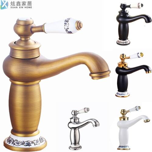 Bathroom Antique Bronze Faucet Retro Brass Hot And Cold Mixing Faucet Restroom Sink Face Plate Single Handle Home Accessories