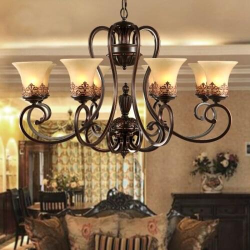 Antique black wrought iron chandelier rustic Arts & Crafts Bronze Chandelier with 8 Lights Cream shade chandeliers iron art lamp