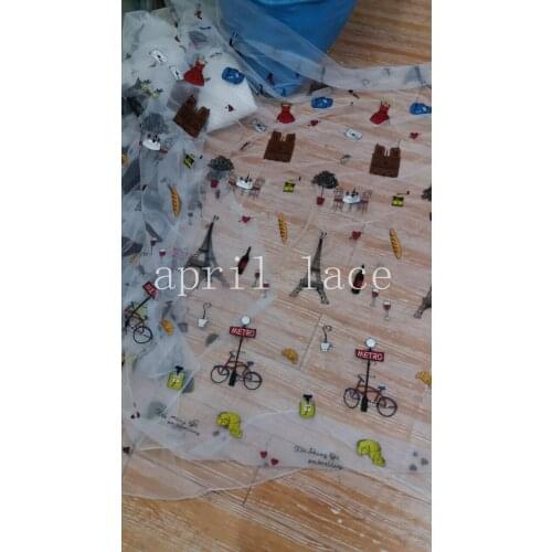 Ap103 classic paris tower floral french embroidery net tulle mesh lace for evening dress/sawing/wedding