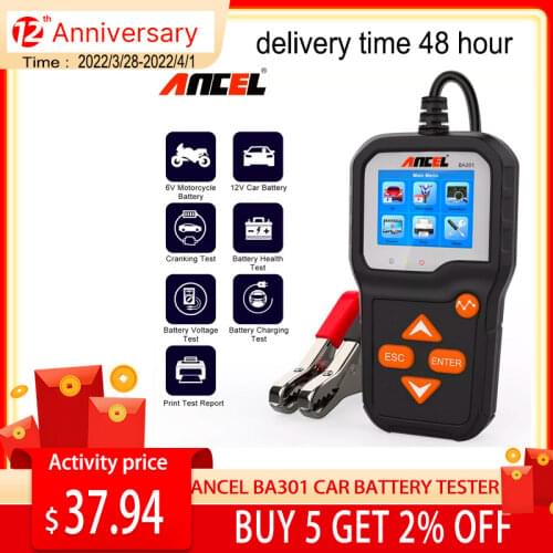 Ancel BA301 Battery Tester 6V Motorcycle Battery 12V Car Battery Charger Tooling Cranking Charging Battery Load Tester Analysers