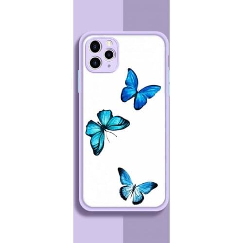 Cute Butterfly Purple Blue Fundas Phone Case Purple Transparent Matte For IPhone 7 8 11 12 S Mini Pro X XS XR MAX Plus Cover