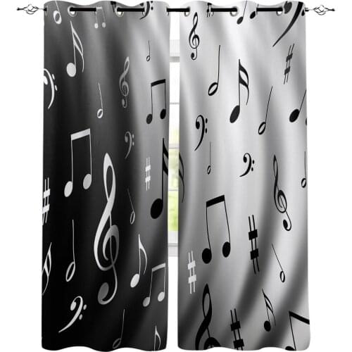Water Wave Music Black White Musical Notes Room Curtains Large Window Living Room Bedroom Curtains Decor Kids Room Curtain