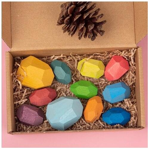Wooden Building Blocks Set Lightweight Natural Balancing Blocks Colored Stones Stacking Game Rock Blocks Decoration Crafts