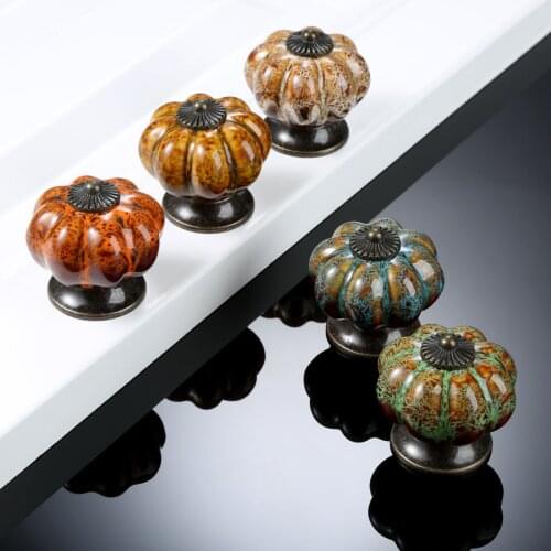 DRELD 1Pc Furniture Handle Ceramic Knobs Pumpkin Dresser Knob Drawer Cabinet Handle Kitchen Door Knobs Furniture Hardware