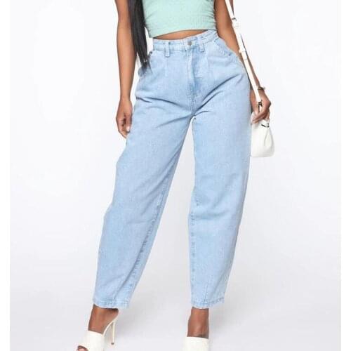 Elastic Light Washed Jeans 2020 Europe and The United States Loose Wide Leg Women Plus Size Nine Pointsdenim Distressed Jeans