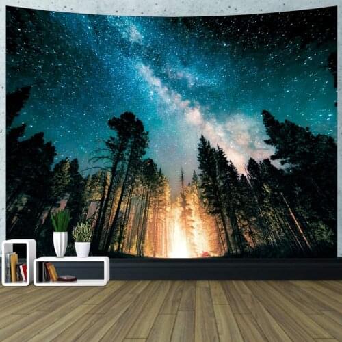 Campfire Starry Night Sky Galaxy Tapestry Nature Tree Tapestry Landscape Tapestry for Dorm Living Room Bedroom Decoration Mural