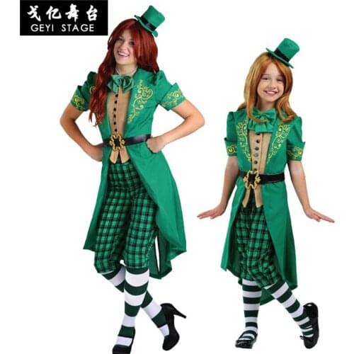Irish Green Elf St Patricks Day National Folk Festival Carnival Dress COSPLAY COSTUME clothing stage dress for girl woman