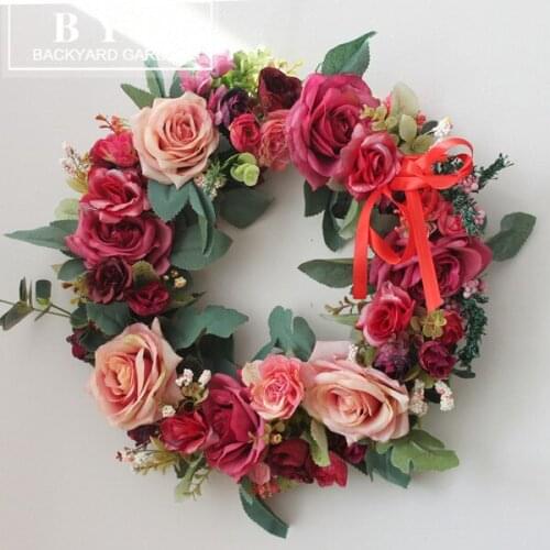 Rose Artificial Flowers for Home Door Decoration Christmas Flower Wreath Party Supplies Flower Shop Door Flower Garlands