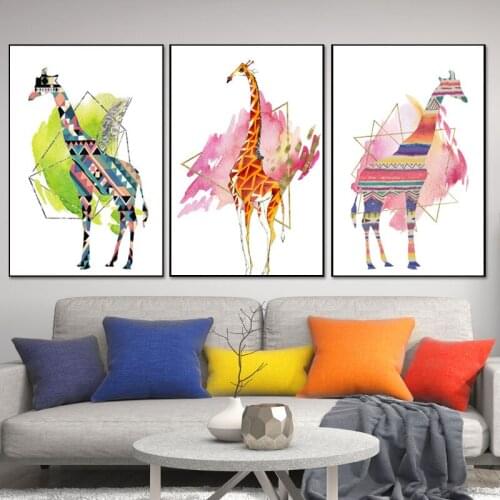 Nordic Colorful Watercolor Giraffe Posters And Prints Cartoon Animals Wall Art Canvas Paintings Pictures Living Room Home Decor