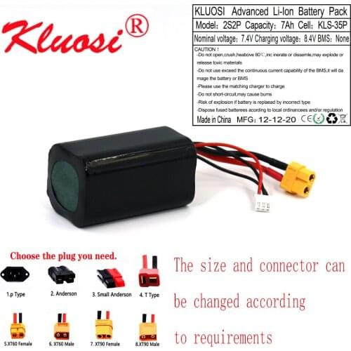 KLUOSI 2S2P 7.4V 7Ah High Capacity UAV Rechargeable 8.4V Li-ion Battery for Various RC Airplane Drone Quadrotor XH2.54-3P XT60