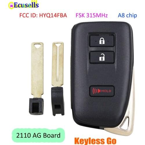 2+1 Button Keyless-Go Smart Remote Key FSK 315MHz A8 Chip for Lexus NX300h NX200t Board 2110 FCC ID: HYQ14FBA TOY12