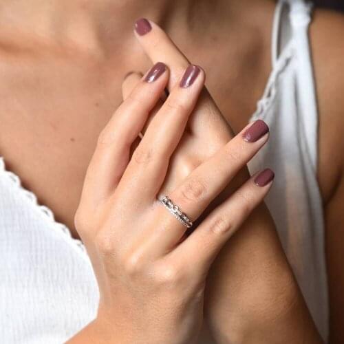 Sembolgold White Gold Ring Double Row Half Round Jewelry Wedding Accessories Opening Ring Simple