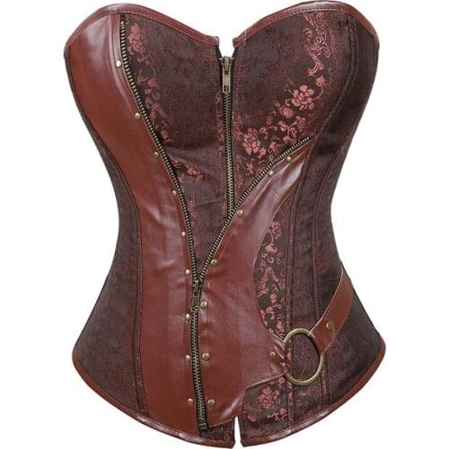Steampunk Corset Leather Waist Control Sexy Corsets and Bustiers Top Overbust Gothic Punk Burlesque Corselet Plus Size Korsett