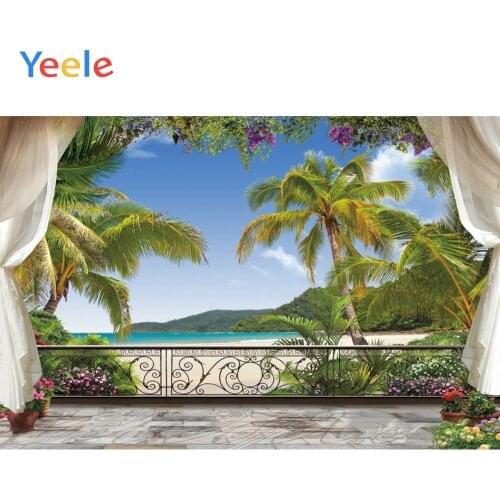 Summer Tropical Palm Tree Sea Ocean Seaside Nature Scene Curtain Baby Portrait Backdrop Photography Background For Photo Studio