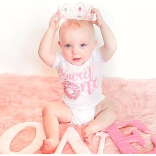 Sweet One Donut Baby ONESIE Bodysuit Shirt Baby Birthday Party Cute Donut Bodysuits Toddler Girls Playsuit Short Sleeve Onesie