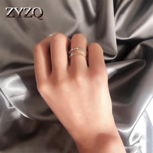 ZYZQ New Trendy Open Rings For Women With Tiny Blue Stone Setting Ethnic Birthday Gift Adjustable Middle Finger Rings Hot Sale