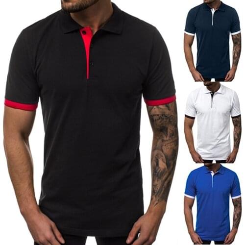 Eu Size New Arrival Solid Color Cuff Stitching Casual Short-sleeved Mens POLO Shirt