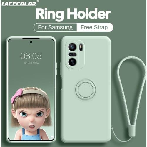 Soft Silicone Phone Case For Samsung S10 S21 S20 Plus FE Note 20 10 Pro Ulitra A32 52 72 Hand Strap Lanyard Ring Buckle Cover