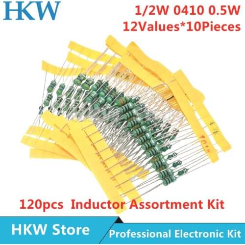 120pcs/set 12values Color Ring Inductor Assortment Kit 0410 1/2W 0.5W Inductors 1UH~1MH 4.7UH 22UH 47UH 68UH 100UH 220UH DIY KIT
