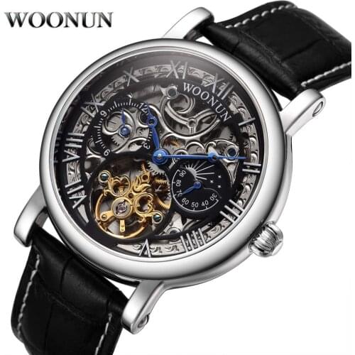 New 2020 Men Tourbillon Waches Leather Band Automatic Mechanical Watches Moon Phase Watch Fashion Casual Men Wristwatches Gifts