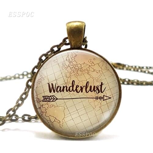 Wanderlust Necklace Pendant Wanderlust Jewelry Retro Style Glass Necklace Pendant Gift for Runner and Traveler