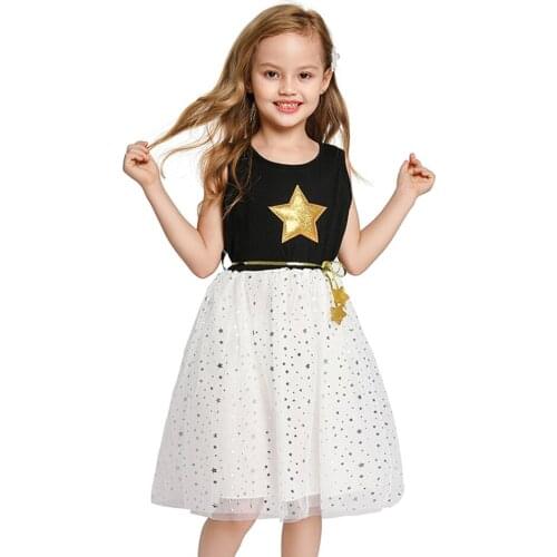 YOFEEL Girls Sequins Tutu Dress Star Mesh Ball Gown Princess Costume White Black Clothing Sleeveless Kids Birthday Party Dress