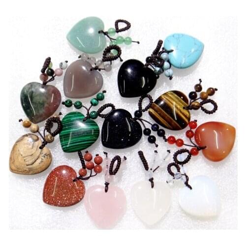 30mm Natural stone Turquoises tiger eye Quartz Crystal Heart-shaped pendant for diy Jewelry making Necklaces Accessories6pcs A9