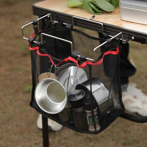 Folding Hanging Storage Mesh Bag Stainless Steel Outdoor Camping Picnic Portable Table Net Shelf Bag Outdoor Tools