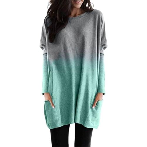 Sweatshirts Casual Gradient Print Sweater Mujer Round Neck Long Sleeve Batwing Sleeve Sweater Oversize Mujer Elegant Sweater