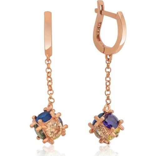 Tevuli 925 Sterling Silver Chain Colorful Stone Cube Earrings