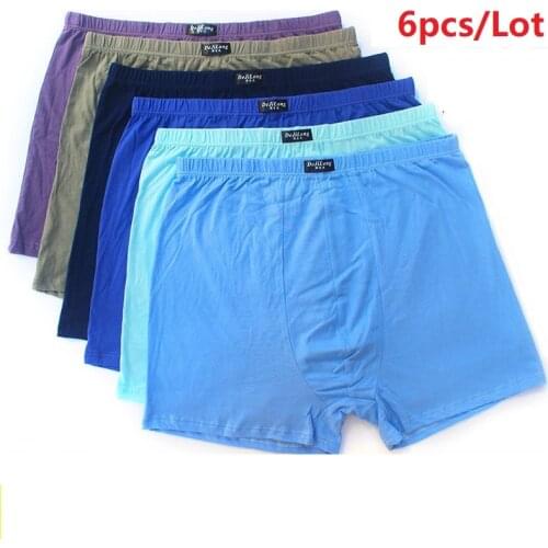6pcs/Lot 6XL 5XL High waist 100%Cotton Underpants MenS Boxers Underwear Men LooseFour Shorts Boxers Shorts Breathable Solid
