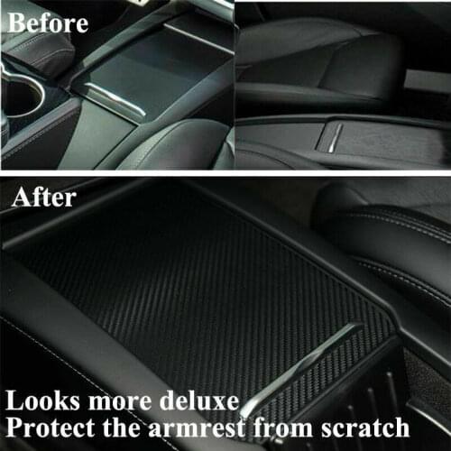 For Tesla Model S X Carbon Fiber Style Carbon Fiber Black Protect Center Console Box Sticker Armrest Cover 28.5 Cm X 17.5 Cm
