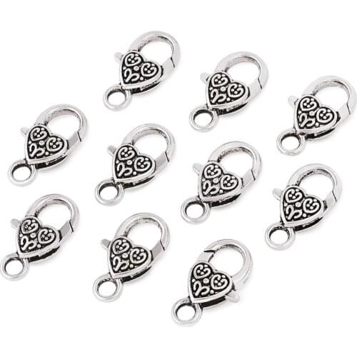Tibetan Style Heart Lobster Claw Clasps Lead Free & Cadmium Free & Nickel Free Antique Silver Color about 25.5x14x6mm, hole 4mm