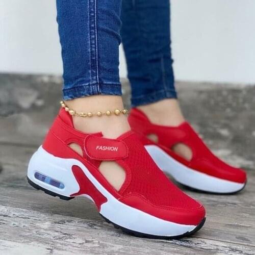 2021 Women Fashion Vulcanized Sneakers Platform Solid Color Ladies Shoes Casual Breathable Velcro Wedges Walking shoes