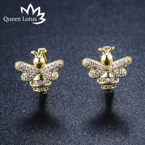 Queen Lotus New Honeybee Women Stud Earring AAA Zircon Fashion Women Jewelry Silver Earrings