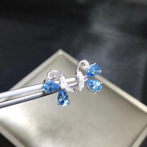 Fashion Lovely Swan natural blue topaz gem stud earrings Natural gemstone earrings S925 silver girl party gift fine jewelry