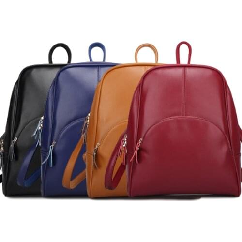 Women Cowhide Backpack 2021 New Fashion PU Ladies Blue Simple Soft Shoulder Bag Casual Wild Red Zipper Travel Bags Woman