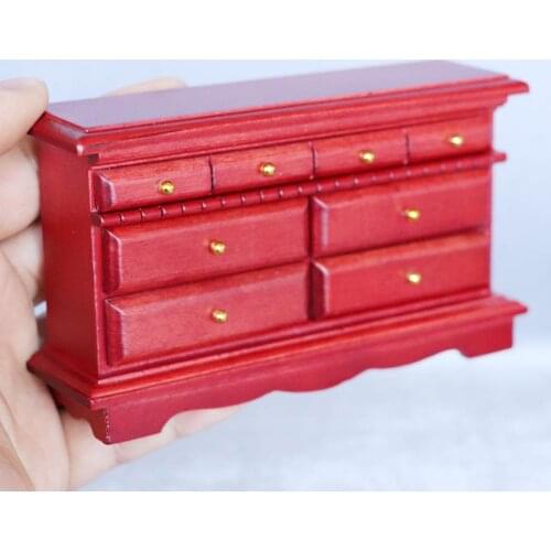 1/12 Dolls House Antique Solid Wood Birch Cabinet Furniture Life Scene Red