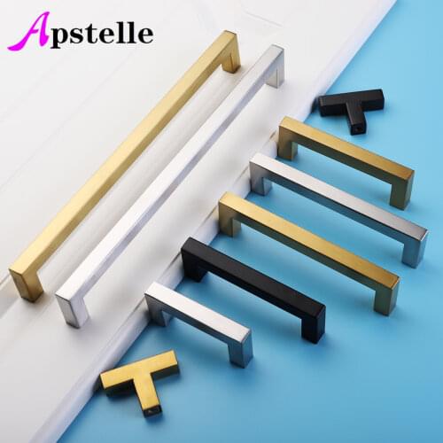 Black Cabinet Handle Drawer knobs and Pulls Square Furniture Hardware Stainless Steel Kitchen Door Knobs Cupboard Wardrobe