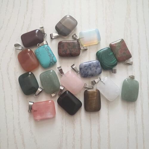 2021 New 1pcs Natural Stone Pendant Rectangular Shape Rose Quartzs Crystal Agate Necklace For Making DIY Jewelry Necklace