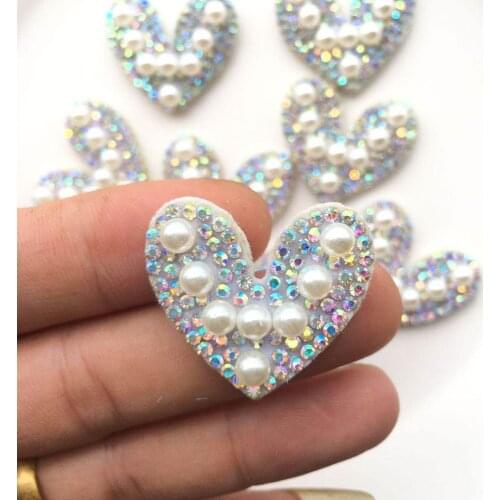 20Pcs/Lot 3.5*3cm Pearl AB Diamond Hot Diamond Love Patches Appliques for DIY Hair Clip Accessories And Shoe Accessories