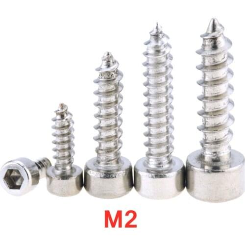 50PCS M2*4/5/6/8/10MM Hexagon Hex Socket Cap Head Self Tapping Screw 304 Stainless Steel Allen Head Screw For Speaker M2x4