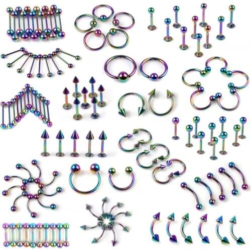85/90/95Pcs Mix Styles Stainless Steel Eyebrow Bar Navel Nose Tongue Lip Labret Ring Ear Tragus Barbell Piercings Body Jewelry