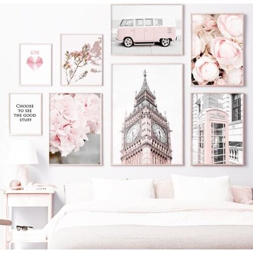 DIY 5D Diamond Painting Pink Rose Clock Tower Bus Telephone Booth Cross Stitch Kits Diamond Mosaic Embroidery Home Decoration