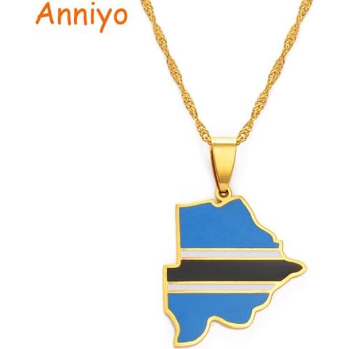 Anniyo Botswana Map Flag Pendant Necklaces Gold Color African Maps Jewelry Ethnic Gifts #166521
