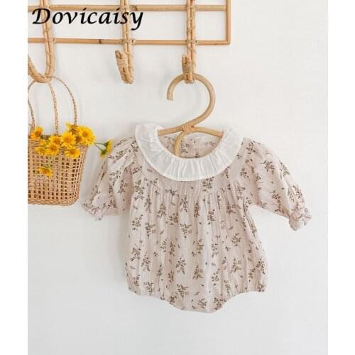 Spring Autumn Baby Girls Bodysuit Newborn Baby Girls Lotus Leaf Collar Floral Jumpsuits Clothes