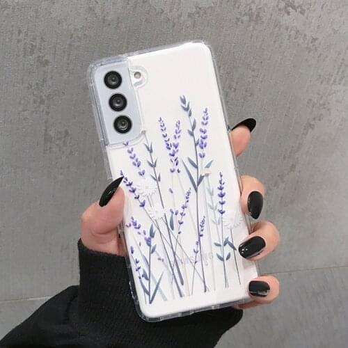 Flower Leaves Clear Phone Case For Samsung A52 A72 A51 A71 A32 A21S S20 FE S10 S9 S21 Plus Note 20 Ultra Shockproof Soft Cover